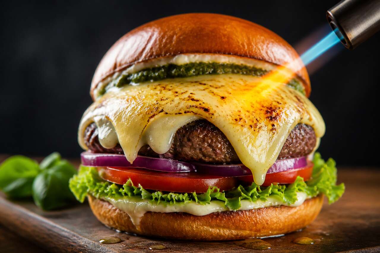 Recette de burger au boeuf, pesto et fromage à raclette