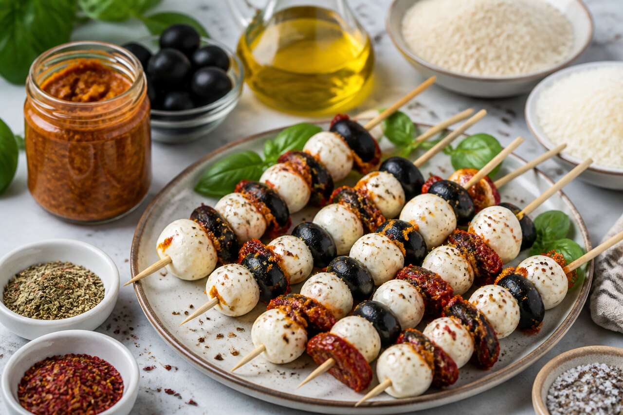 Brochettes de fromage à l'italienne pour plateau télé