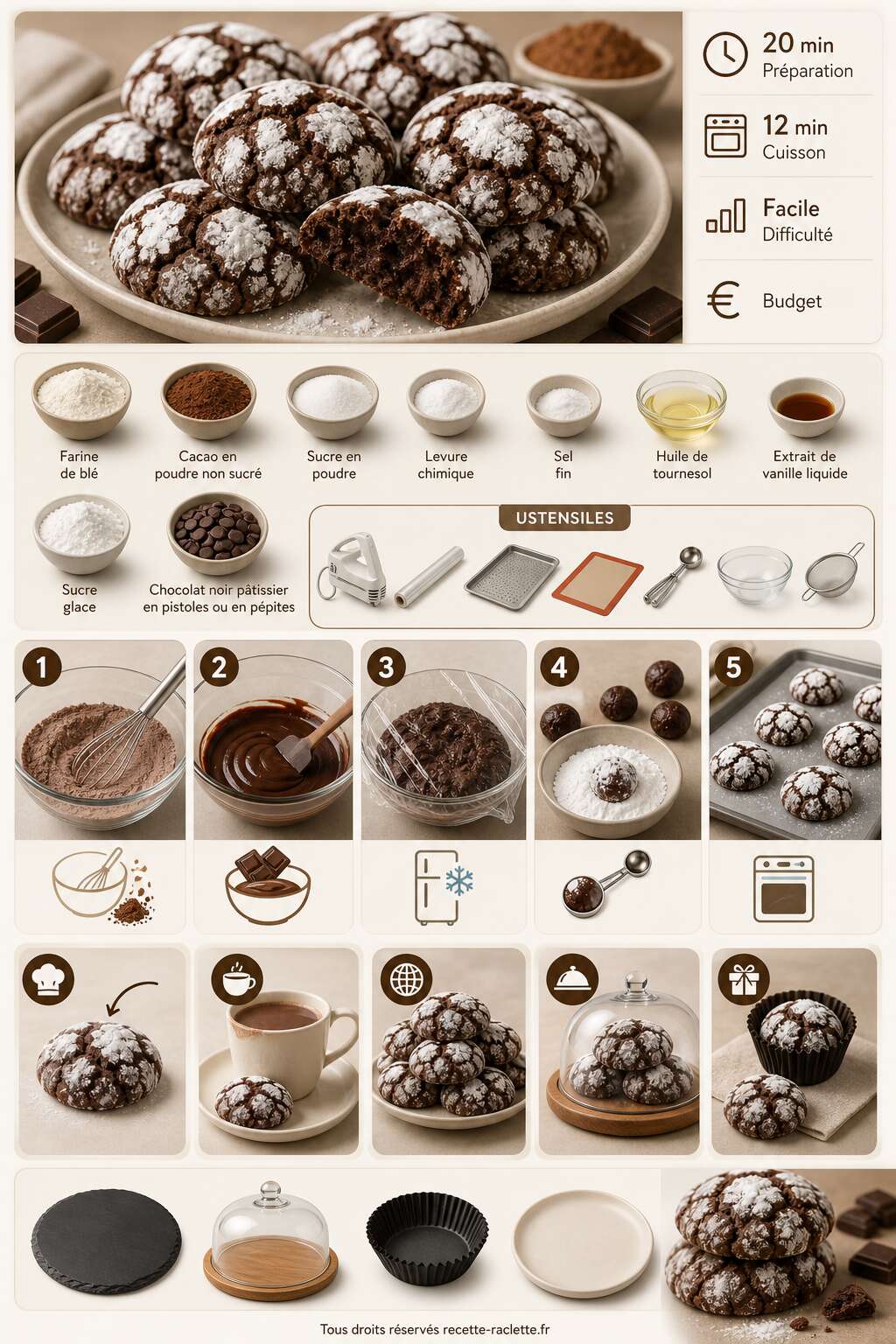 Fiche recette Recette facile des crinkles au chocolat moelleux Fiche recette Recette facile des crinkles au chocolat moelleux