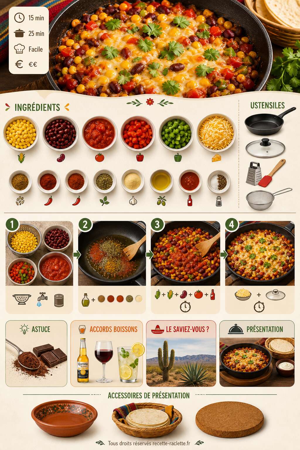 Fiche recette Poêlée de légumes épicés au fromage Tex-Mex Fiche recette Poêlée de légumes épicés au fromage Tex-Mex