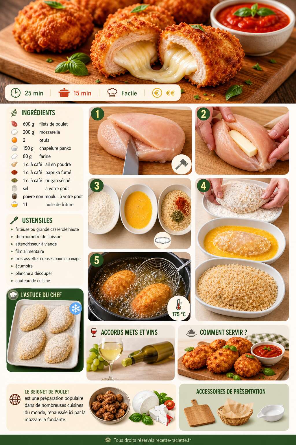 Fiche recette Beignets de poulet mozzarella : recette croustillante et fondante Fiche recette Beignets de poulet mozzarella : recette croustillante et fondante