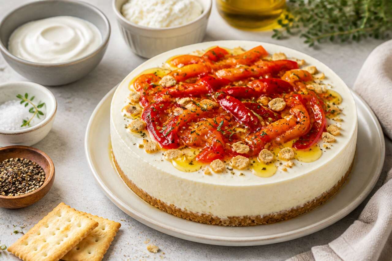 Cheesecake salé : chèvre frais et poivron confit