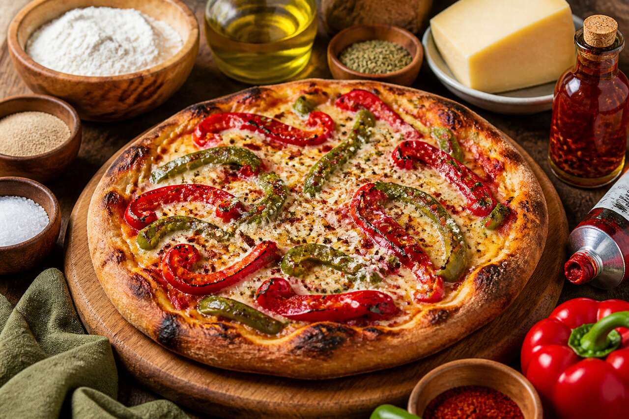 Pizza basque aux poivrons et fromage de brebis : recette savoureuse