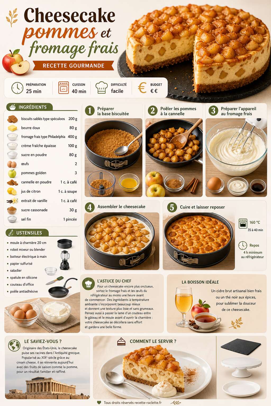 Fiche recette Cheesecake pommes et fromage frais : recette gourmande Fiche recette Cheesecake pommes et fromage frais : recette gourmande