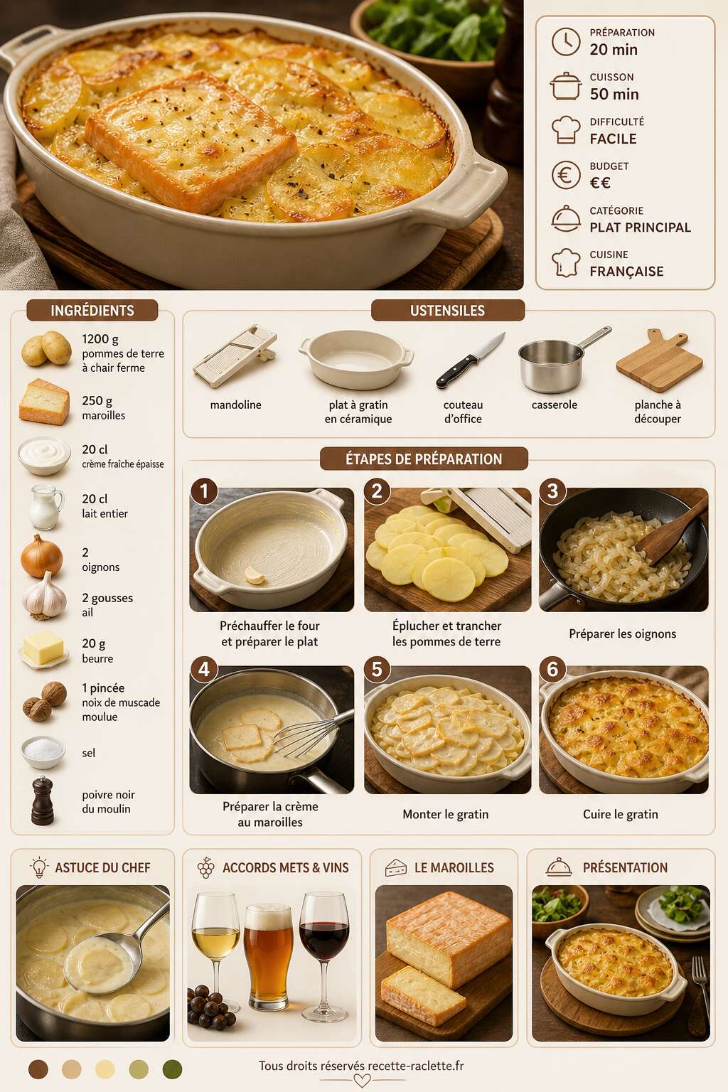Fiche recette Gratin de pommes de terre au Maroilles : la recette savoureuse Fiche recette Gratin de pommes de terre au Maroilles : la recette savoureuse