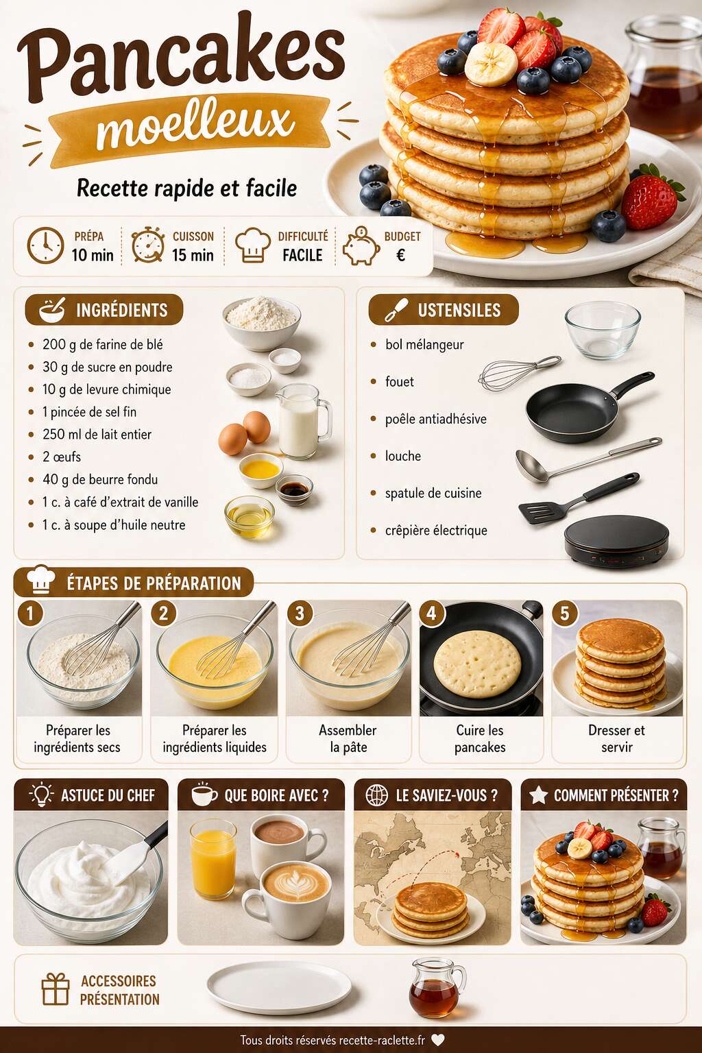 Fiche recette Recette rapide et facile de pancakes moelleux Fiche recette Recette rapide et facile de pancakes moelleux