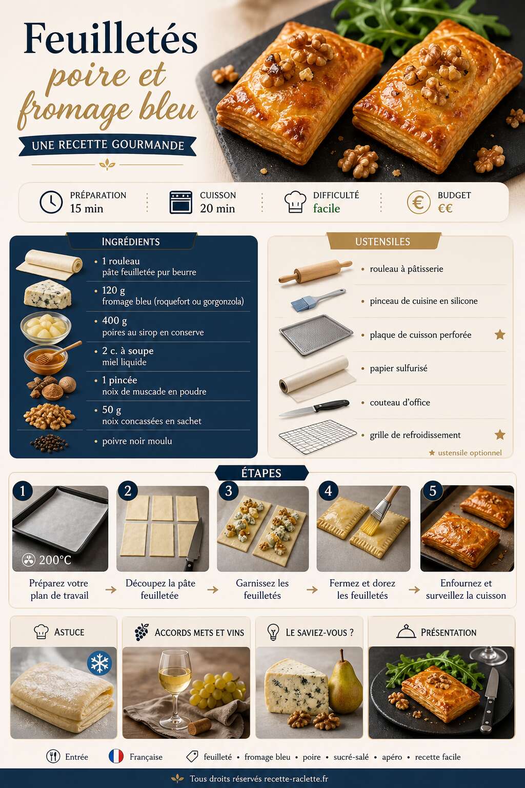 Fiche recette Feuilletés poire et fromage bleu : une recette gourmande Fiche recette Feuilletés poire et fromage bleu : une recette gourmande