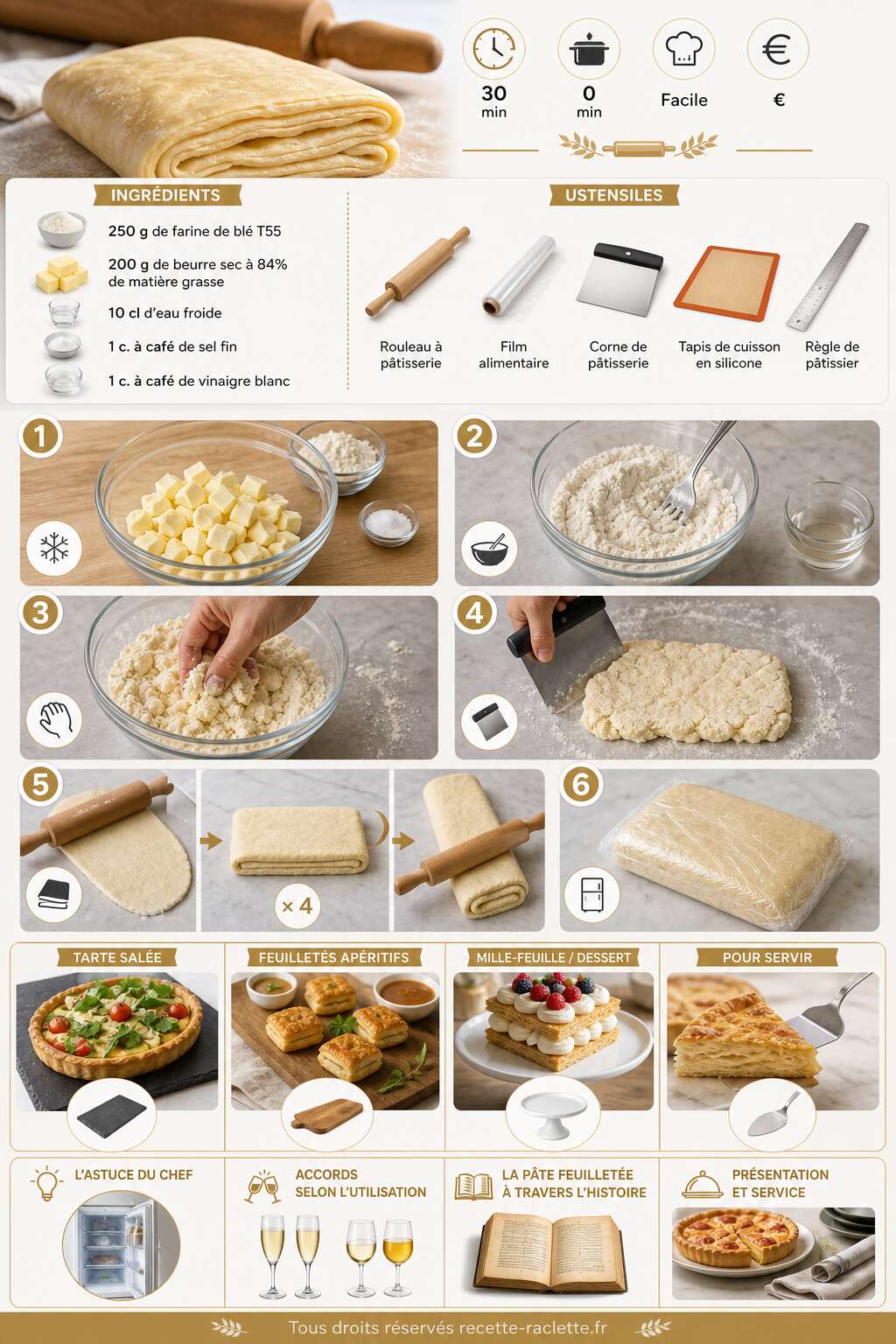 Fiche recette Pâte feuilletée rapide en 30 minutes : recette facile et délicieuse Fiche recette Pâte feuilletée rapide en 30 minutes : recette facile et délicieuse