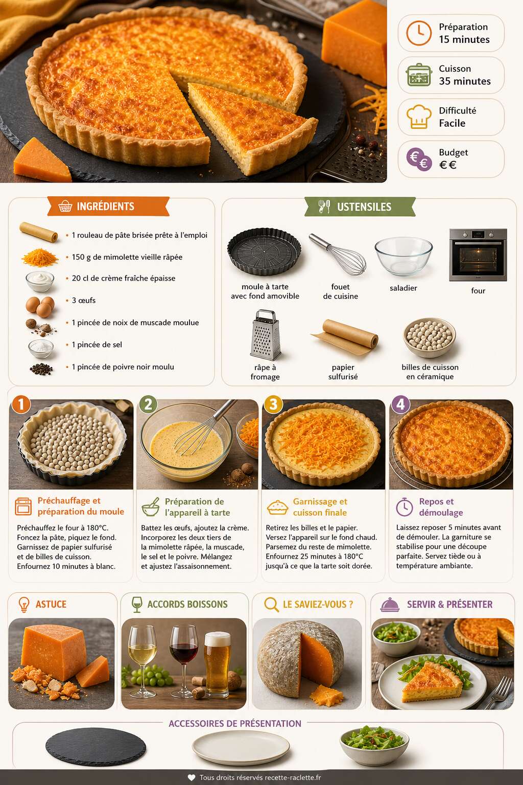 Fiche recette Tarte à la Mimolette : recette savoureuse et facile Fiche recette Tarte à la Mimolette : recette savoureuse et facile