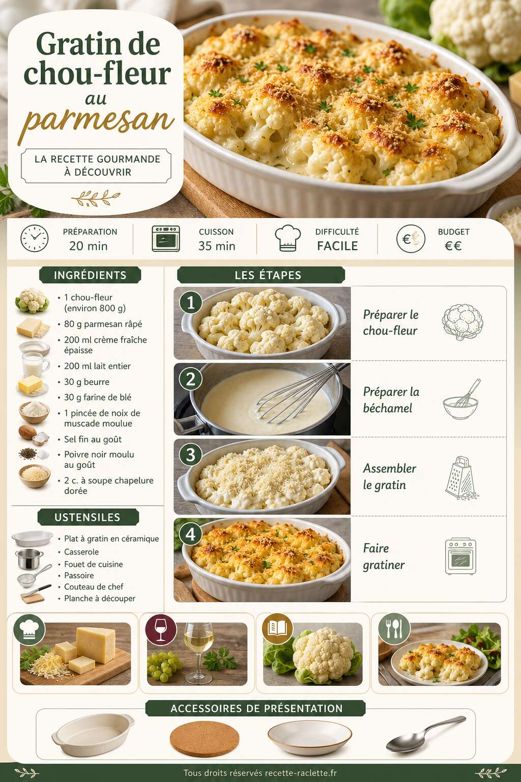 Fiche recette Gratin de chou-fleur au parmesan : la recette gourmande à découvrir Fiche recette Gratin de chou-fleur au parmesan : la recette gourmande à découvrir
