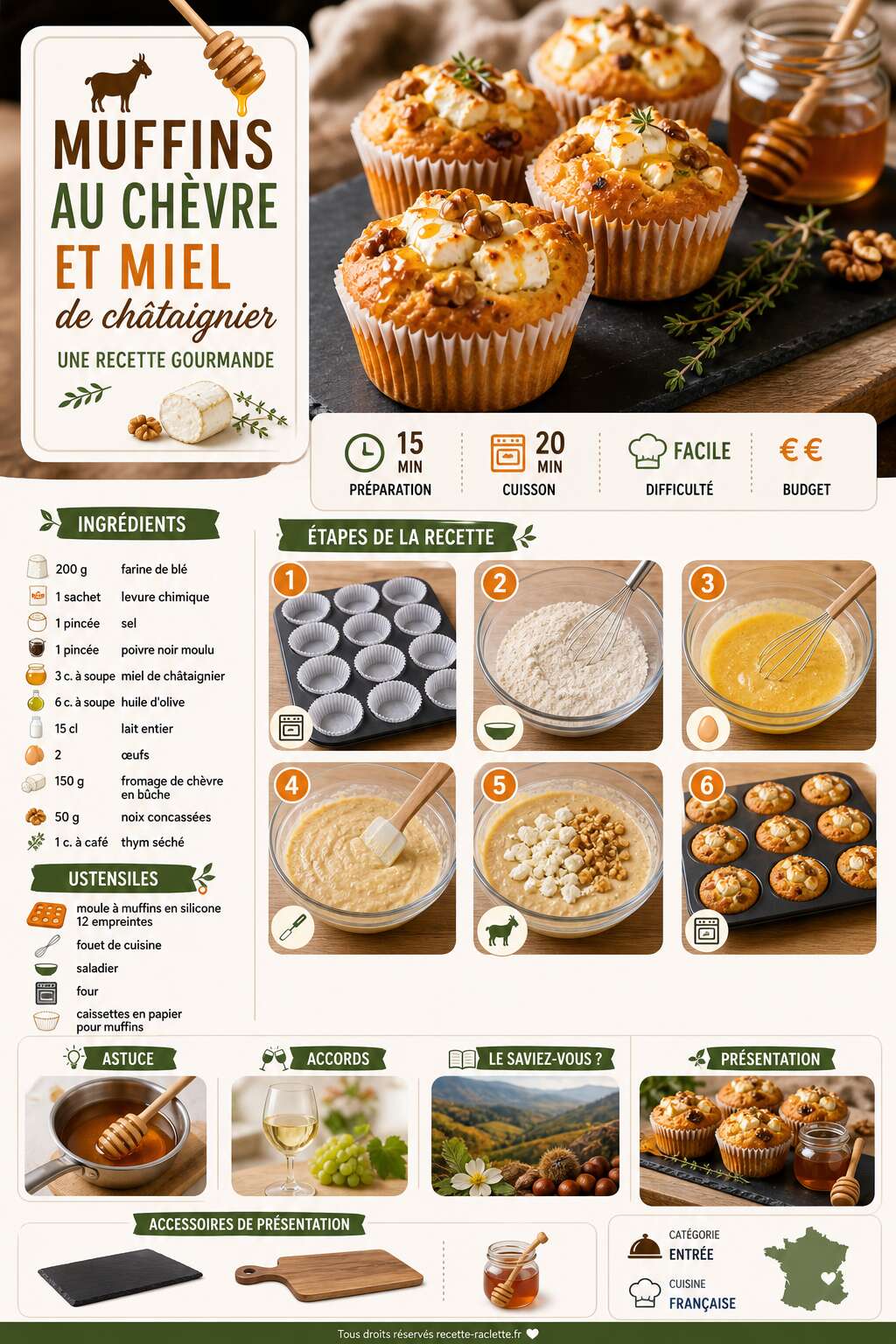 Fiche recette Muffins au chèvre et miel de châtaignier : une recette gourmande Fiche recette Muffins au chèvre et miel de châtaignier : une recette gourmande
