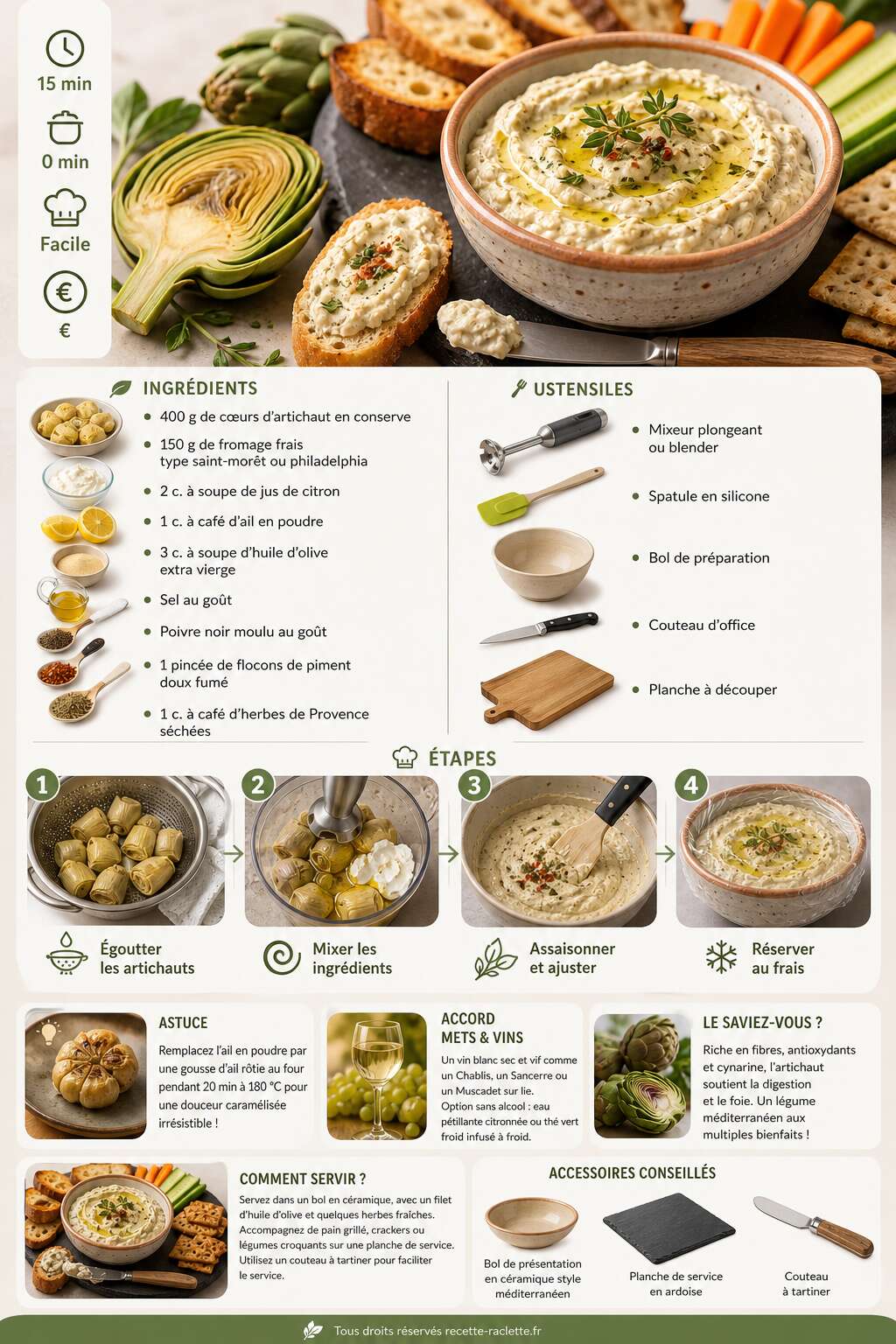Fiche recette Tartinade d'artichaut et fromage frais : recette savoureuse Fiche recette Tartinade d'artichaut et fromage frais : recette savoureuse