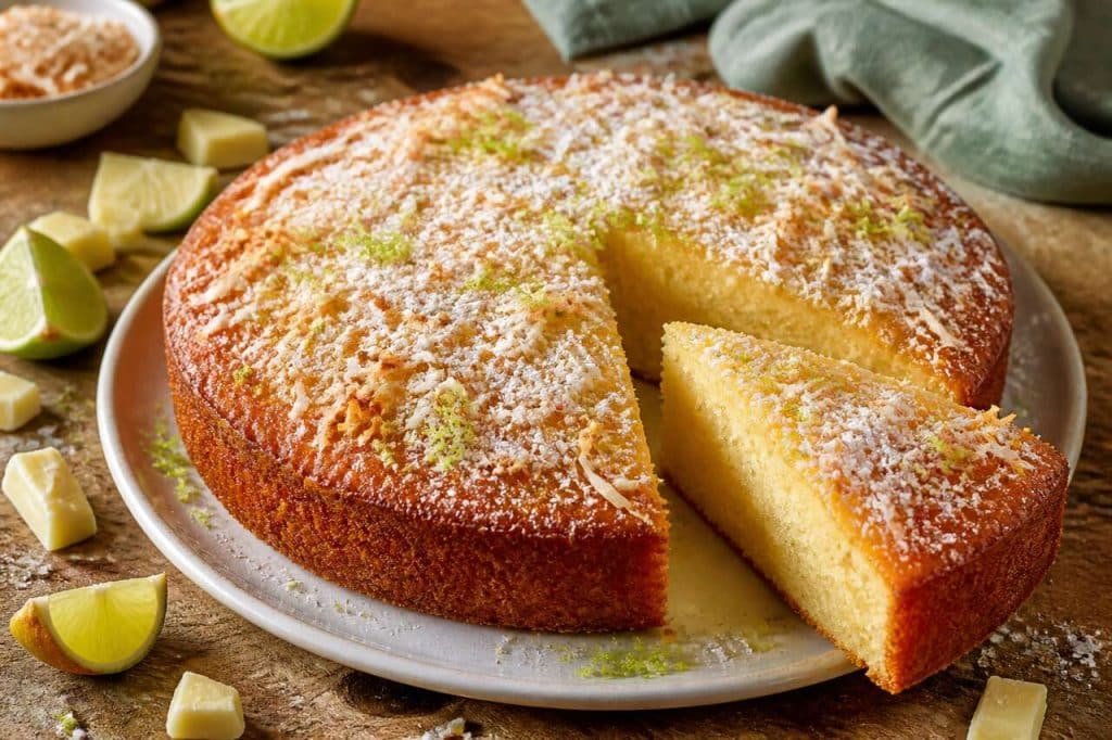Gâteau chocolat blanc, coco et citron vert : recette délicieuse