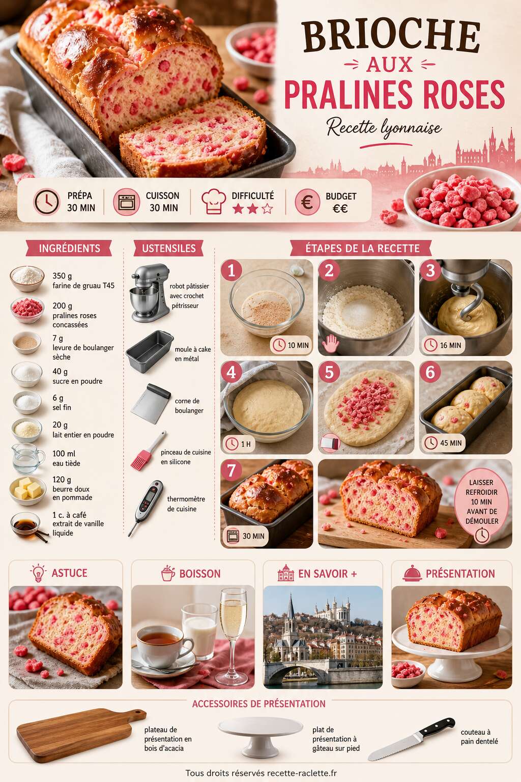 Fiche recette Recette de brioche aux pralines roses