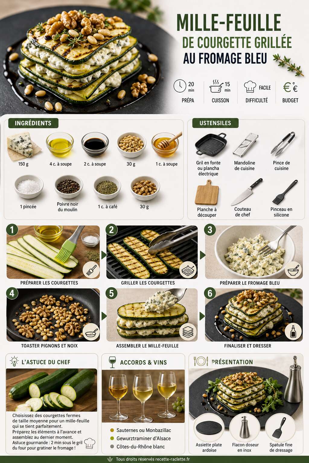 Fiche recette Mille-feuille de courgette grillée au fromage bleu : la recette gourmande Fiche recette Mille-feuille de courgette grillée au fromage bleu : la recette gourmande