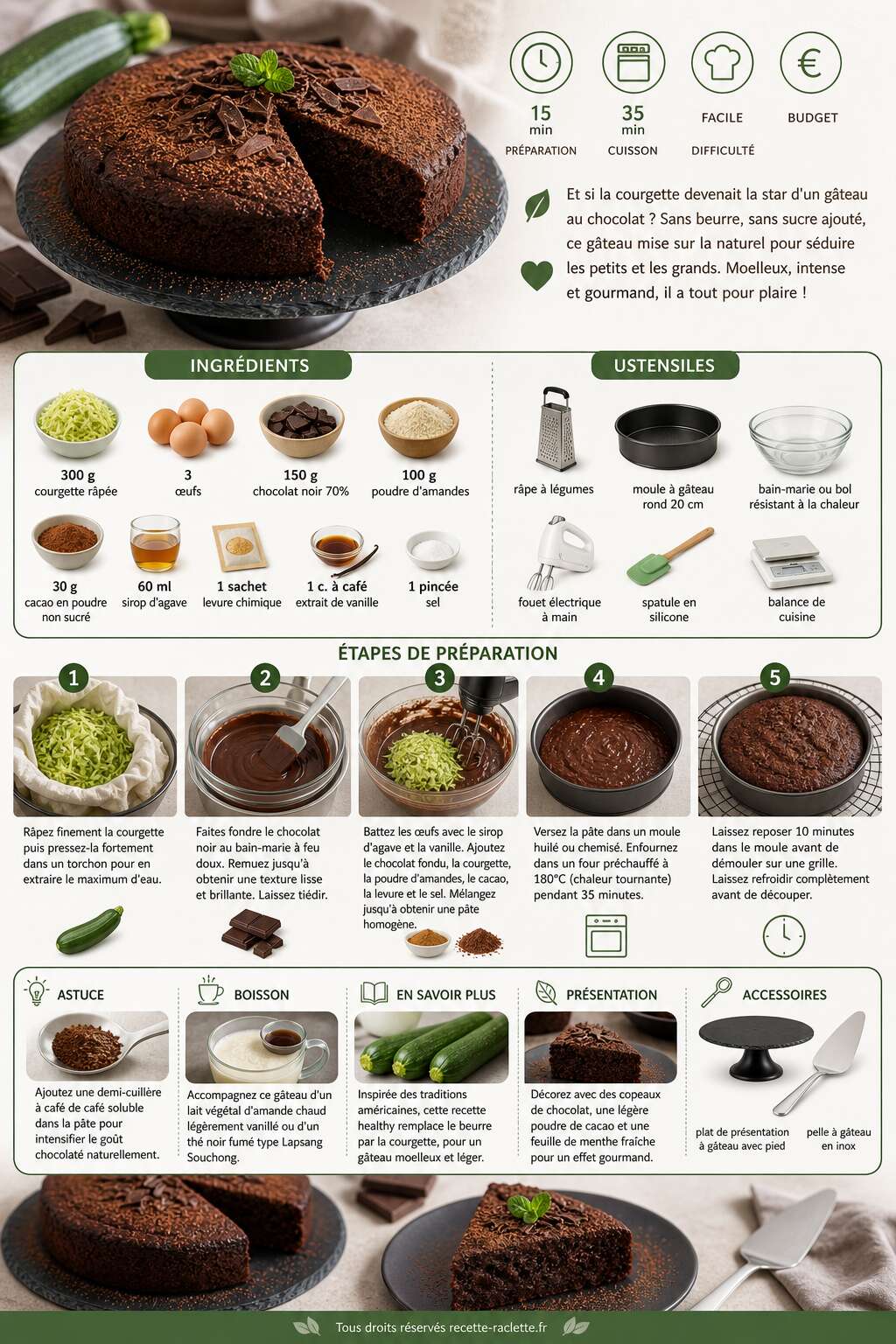 Fiche recette G&acirc;teau courgette-chocolat sans beurre ni sucre