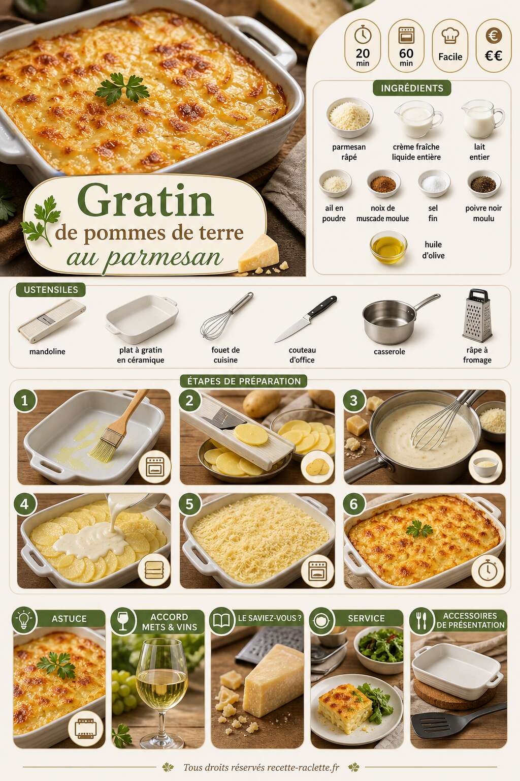 Fiche recette Gratin de pommes de terre au parmesan : recette savoureuse