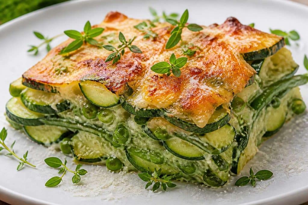 Gratin courgettes et légumes verts au parmesan : recette savoureuse