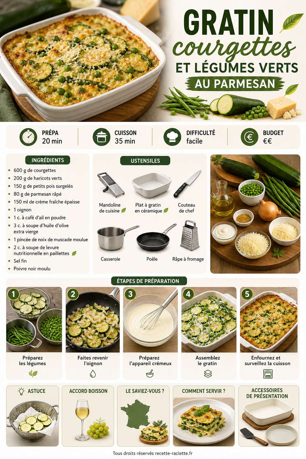 Fiche recette Gratin courgettes et l&eacute;gumes verts au parmesan : recette savoureuse