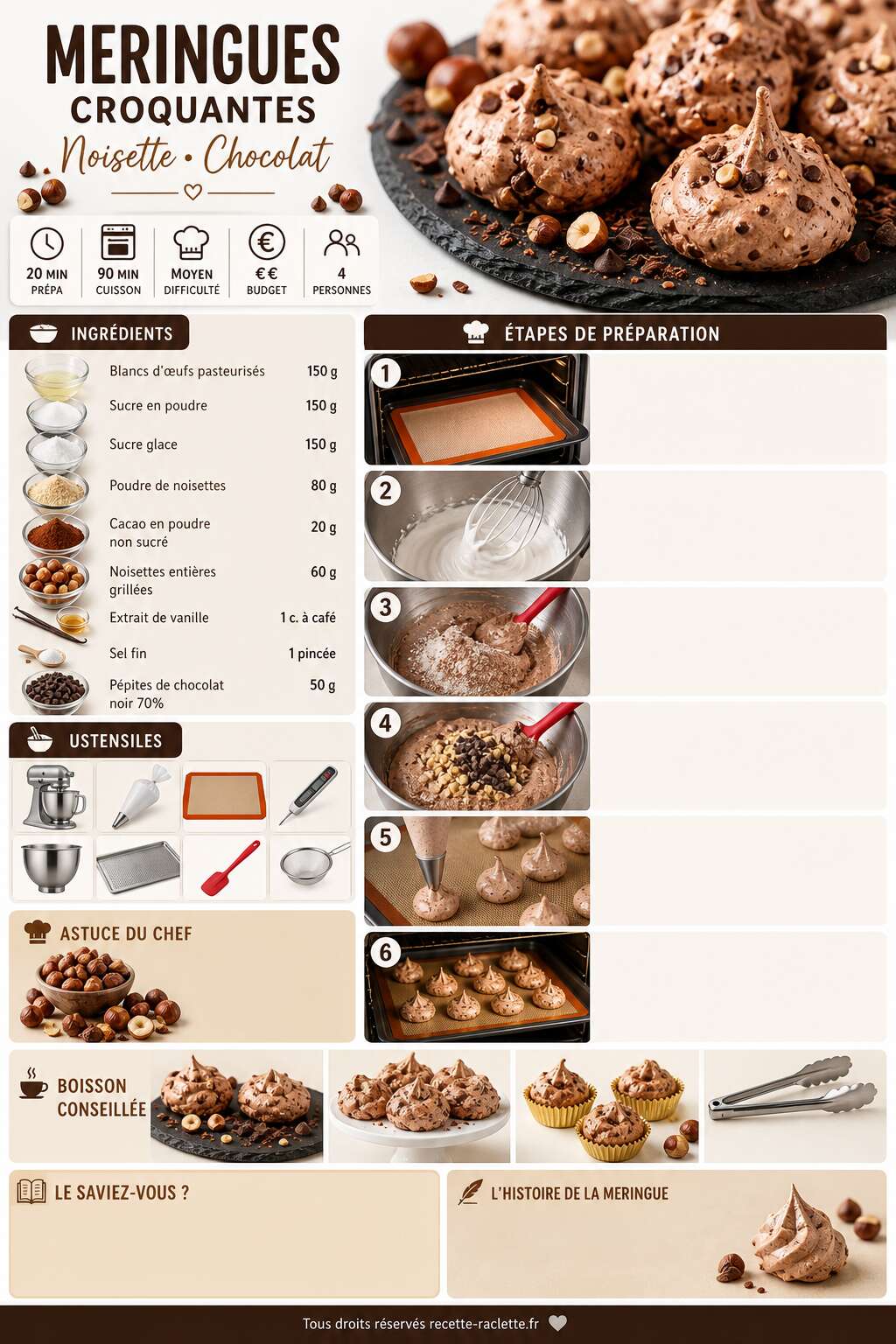 Fiche recette Meringues croquantes : recette noisette chocolat irr&eacute;sistible