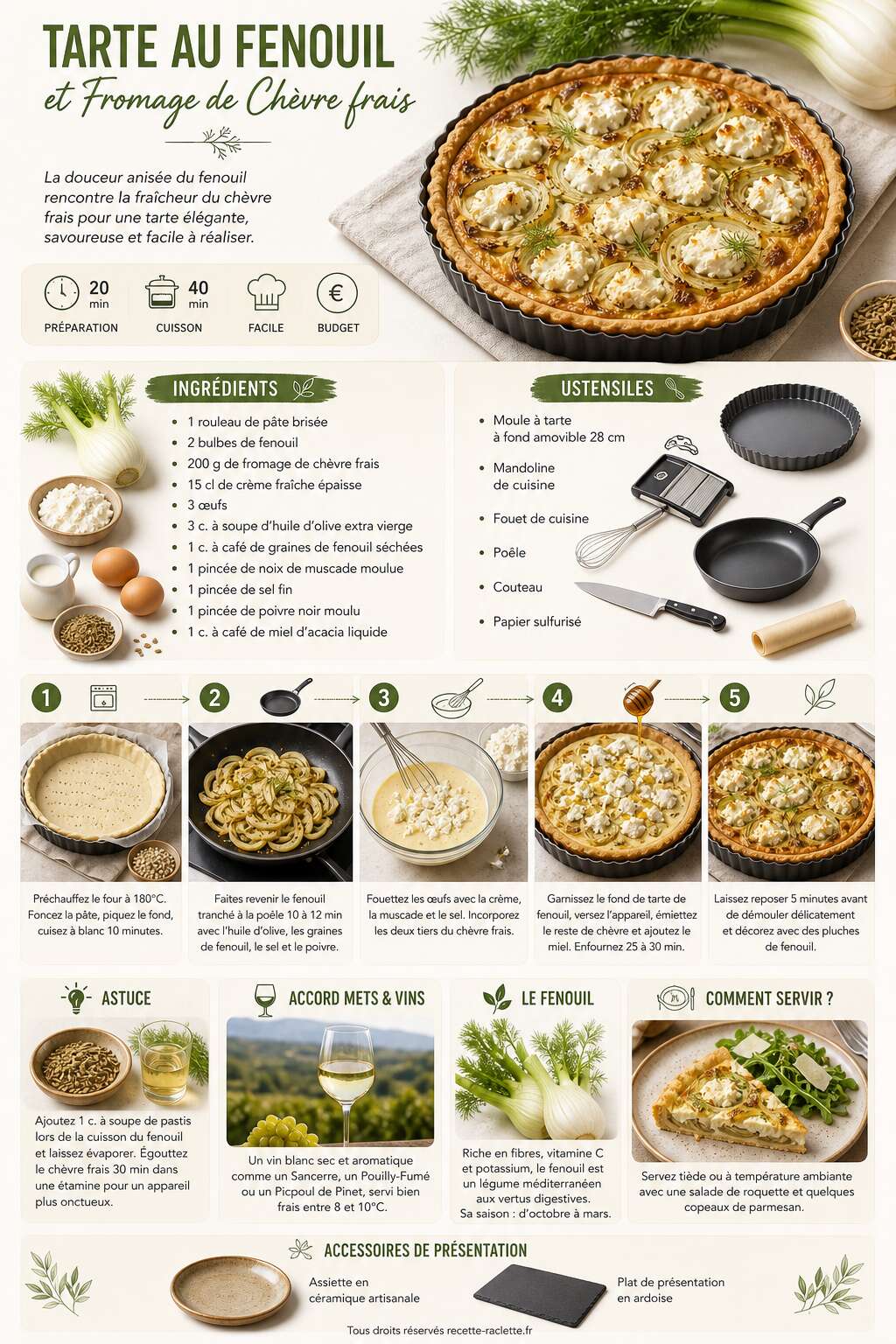 Fiche recette Recette de Tarte au Fenouil et Fromage de Ch&egrave;vre frais