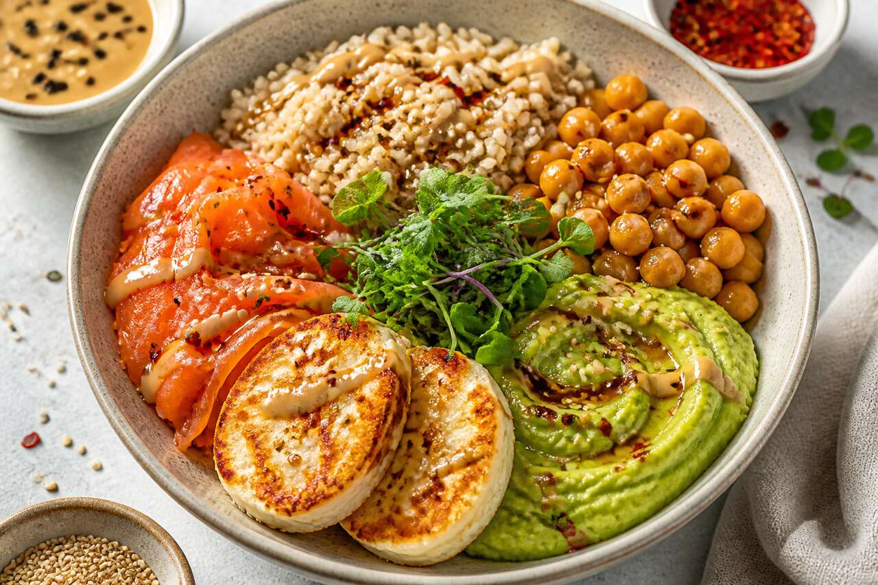 Buddha bowl au fromage et saumon : recette savoureuse