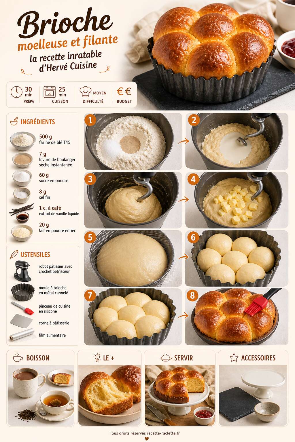 Fiche recette Brioche moelleuse et filante : la recette inratable d'Hervé Cuisine Fiche recette Brioche moelleuse et filante : la recette inratable d'Hervé Cuisine