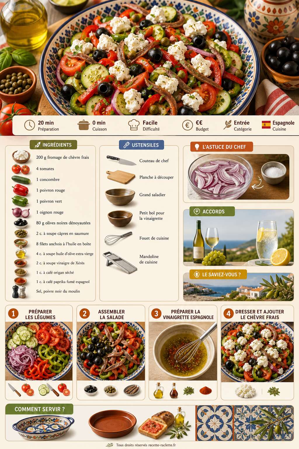 Fiche recette Salade espagnole : recette au fromage de chèvre frais Fiche recette Salade espagnole : recette au fromage de chèvre frais