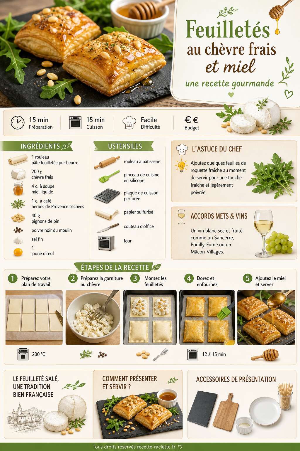Fiche recette Feuilletés au chèvre frais et miel : une recette gourmande Fiche recette Feuilletés au chèvre frais et miel : une recette gourmande