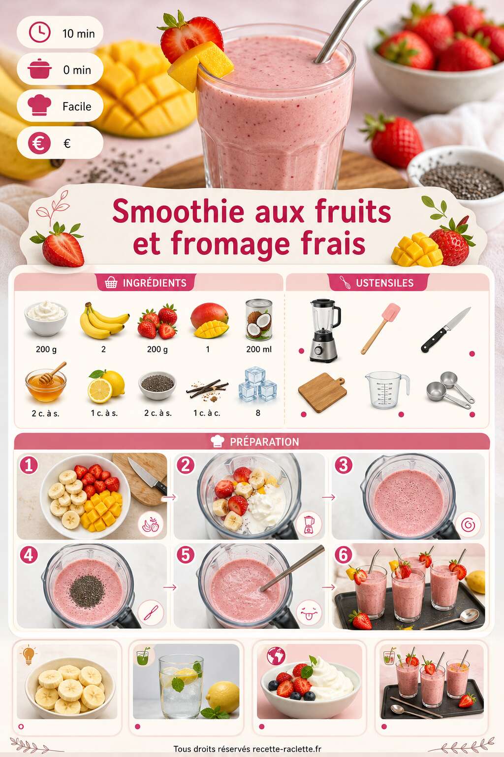 Fiche recette Smoothie aux fruits et fromage frais : recette gourmande et saine Fiche recette Smoothie aux fruits et fromage frais : recette gourmande et saine