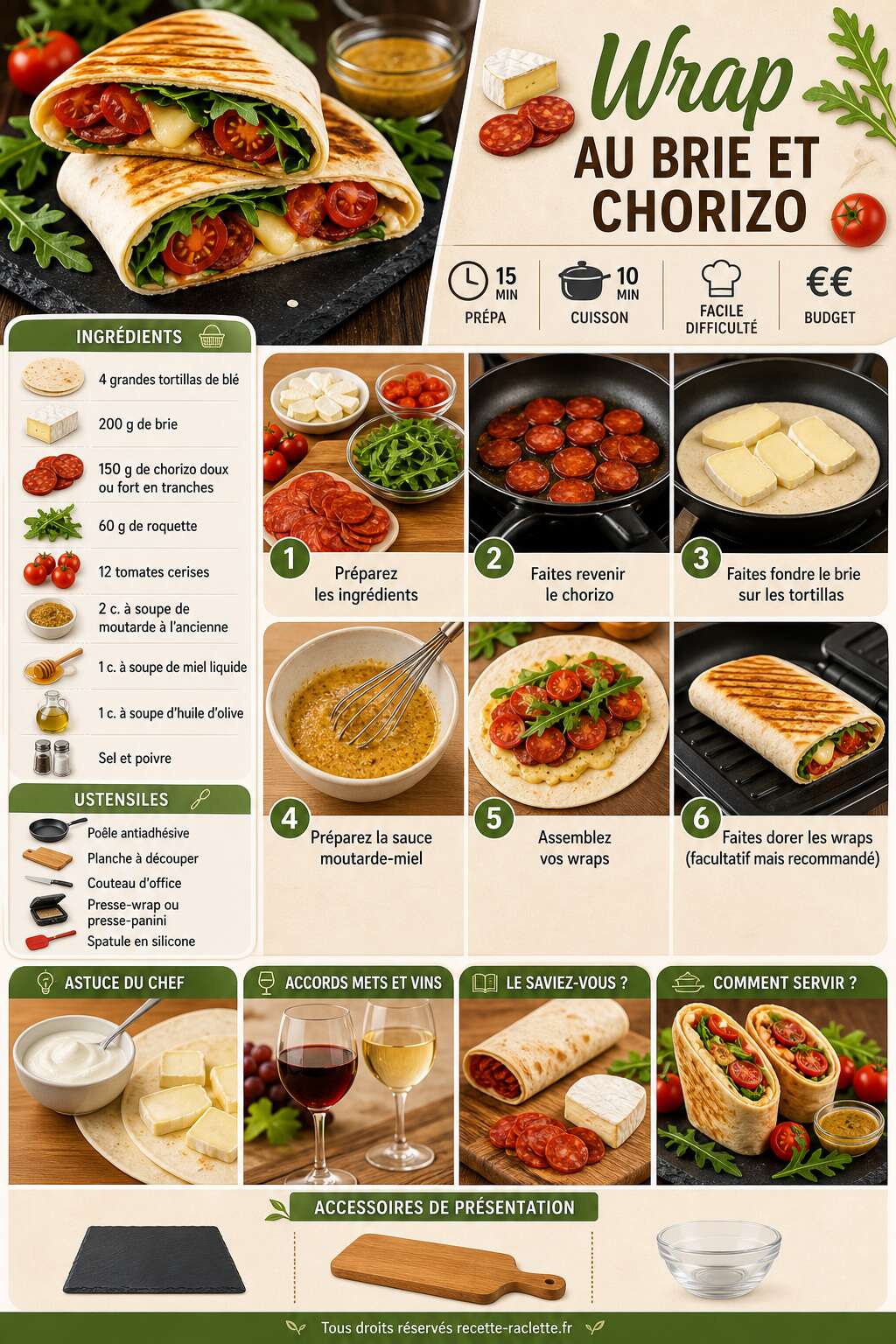 Fiche recette Wrap au brie et chorizo : délicieuse recette à découvrir Fiche recette Wrap au brie et chorizo : délicieuse recette à découvrir