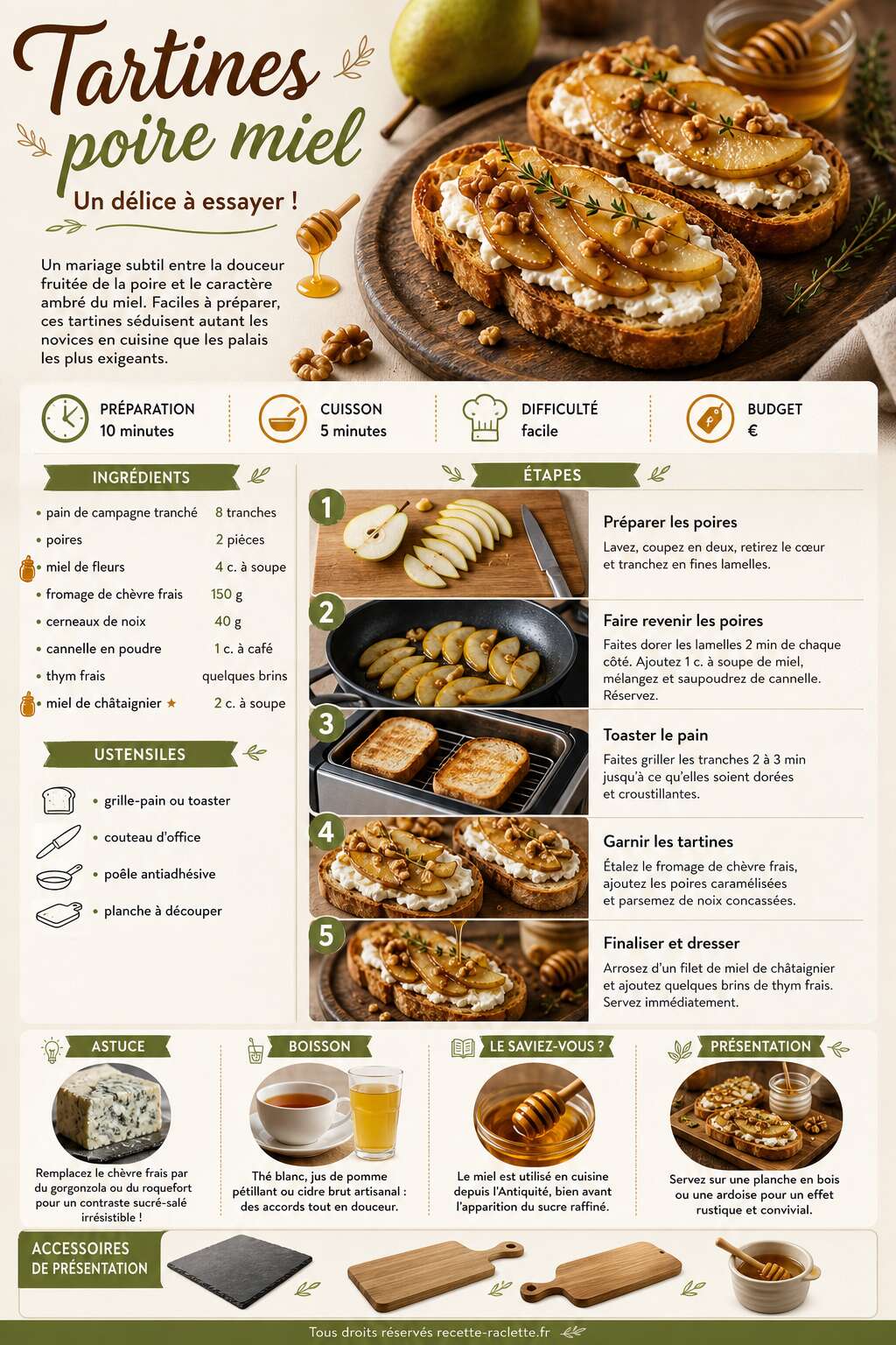 Fiche recette Recette de tartines poire miel : un délice à essayer ! Fiche recette Recette de tartines poire miel : un délice à essayer !
