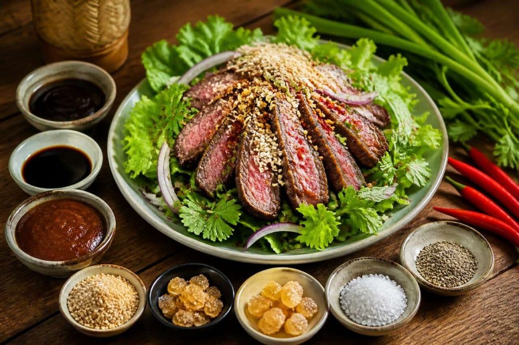 Salade thaï de boeuf bio : recette inspirée des larmes du tigre