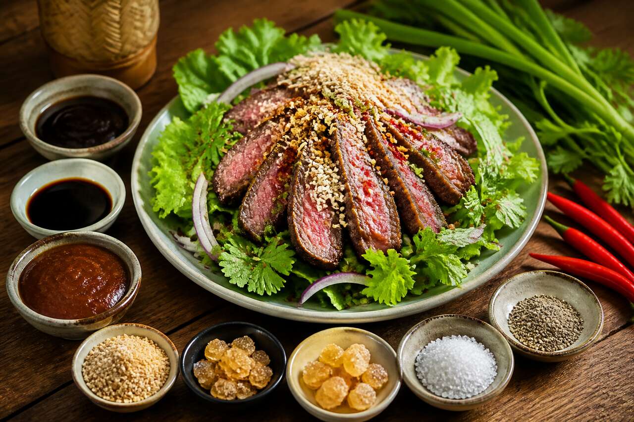 Salade thaï de boeuf bio : recette inspirée des larmes du tigre