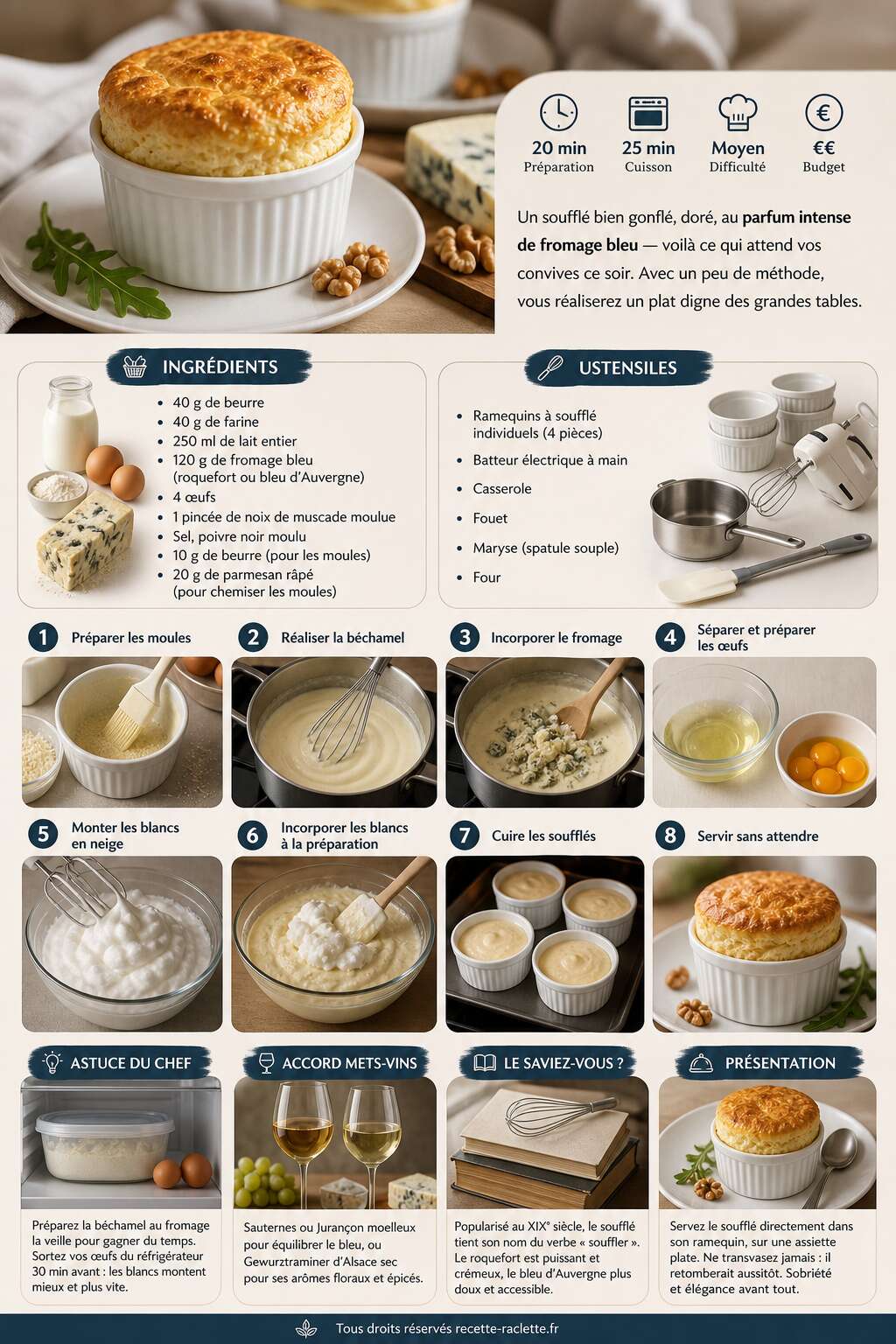 Fiche recette Petits soufflés au bleu : la recette savoureuse Fiche recette Petits soufflés au bleu : la recette savoureuse
