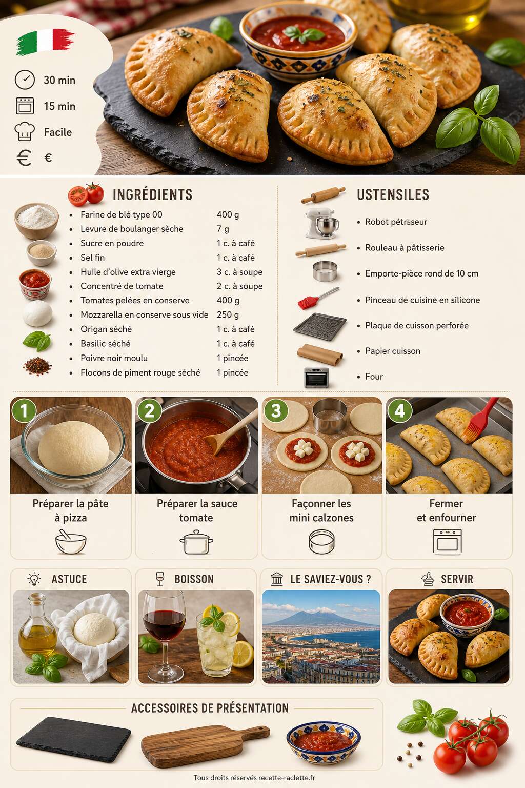 Fiche recette Mini calzone tomate mozzarella : recette savoureuse Fiche recette Mini calzone tomate mozzarella : recette savoureuse