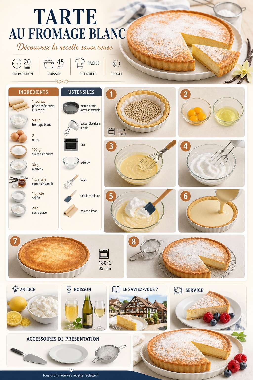 Fiche recette Tarte au fromage blanc : découvrez la recette savoureuse Fiche recette Tarte au fromage blanc : découvrez la recette savoureuse