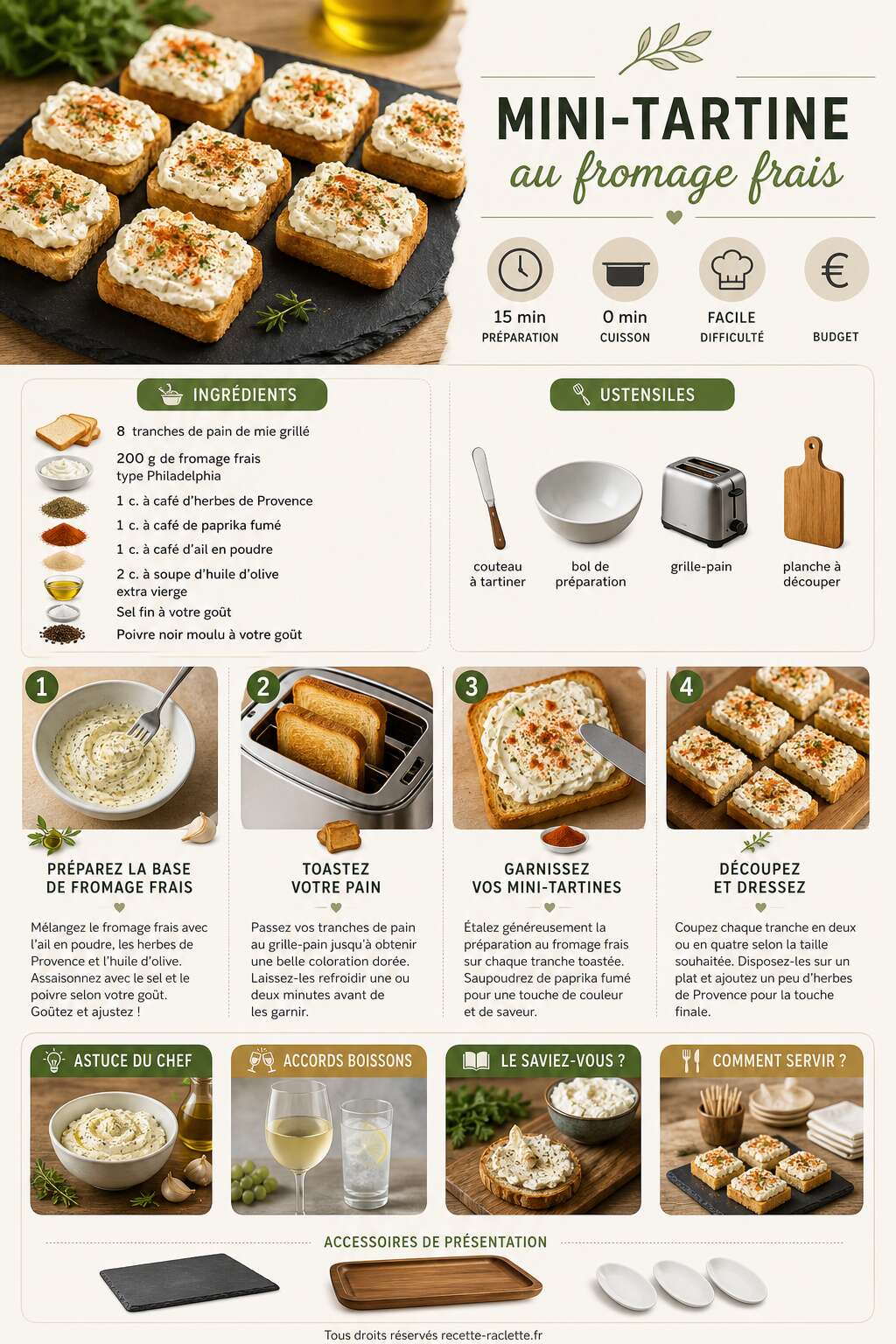 Fiche recette Recette de mini-tartine au fromage frais