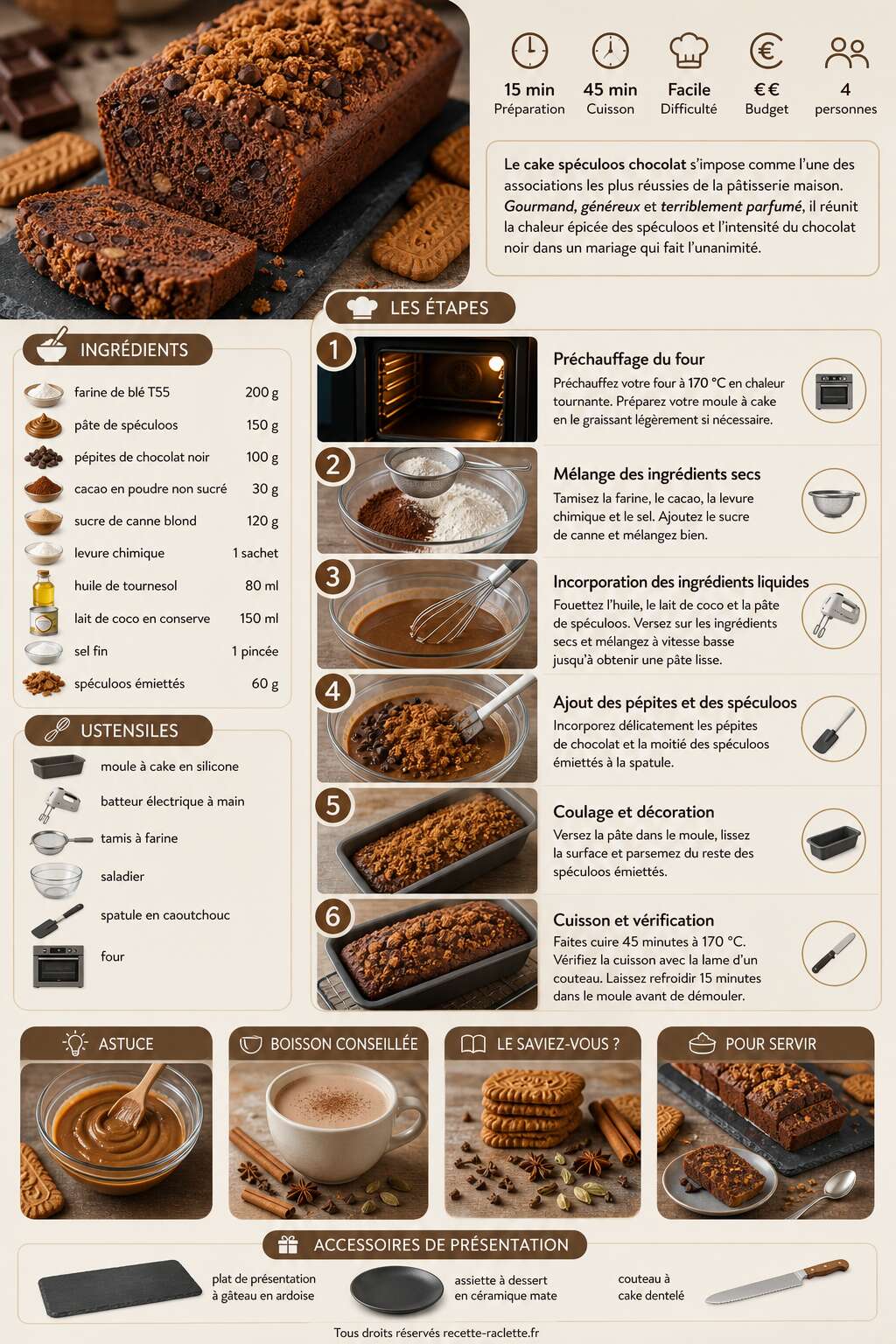 Fiche recette Recette de cake spéculoos chocolat : un délice gourmand Fiche recette Recette de cake spéculoos chocolat : un délice gourmand