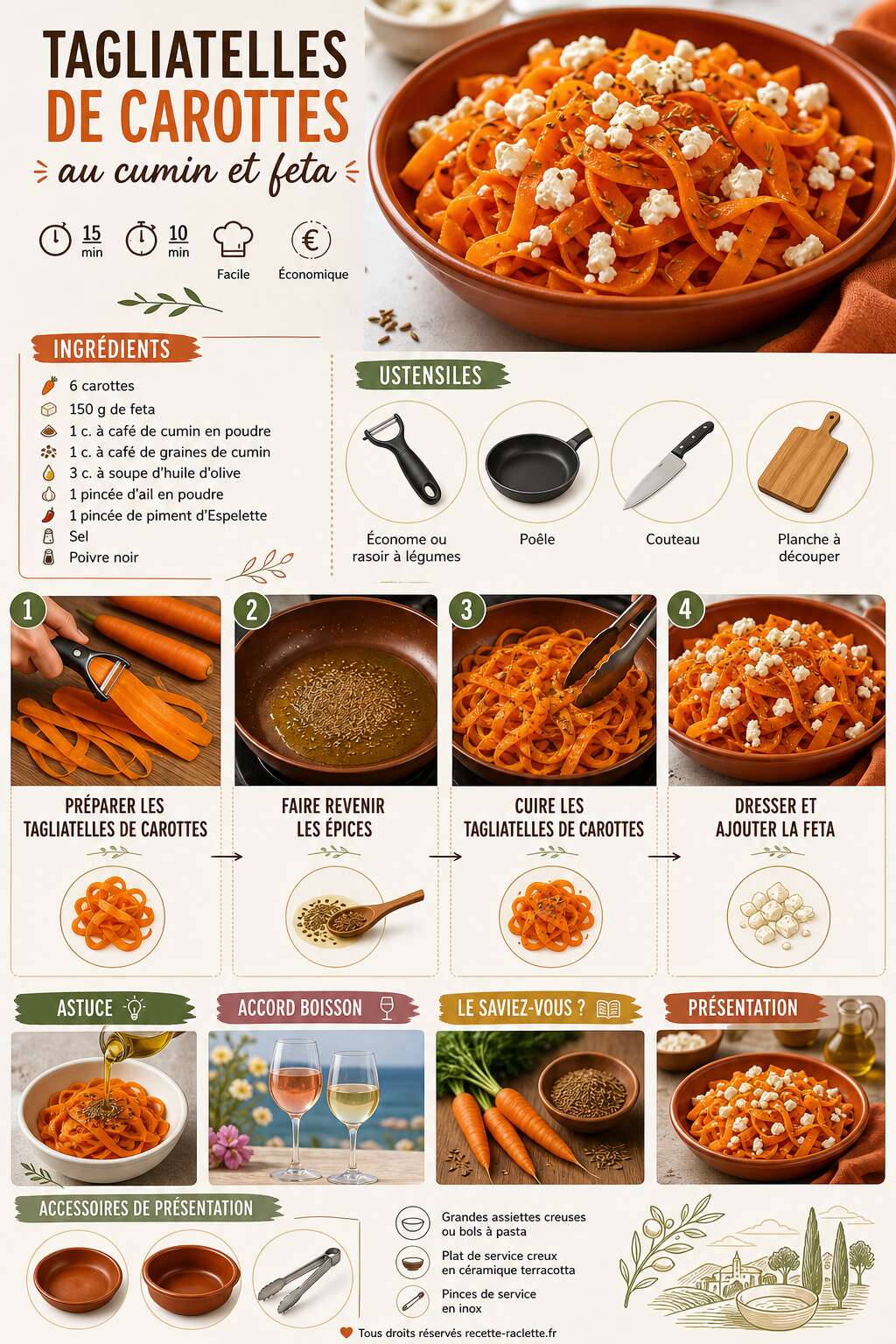 Fiche recette Tagliatelles de carottes au cumin et feta : recette savoureuse et facile Fiche recette Tagliatelles de carottes au cumin et feta : recette savoureuse et facile
