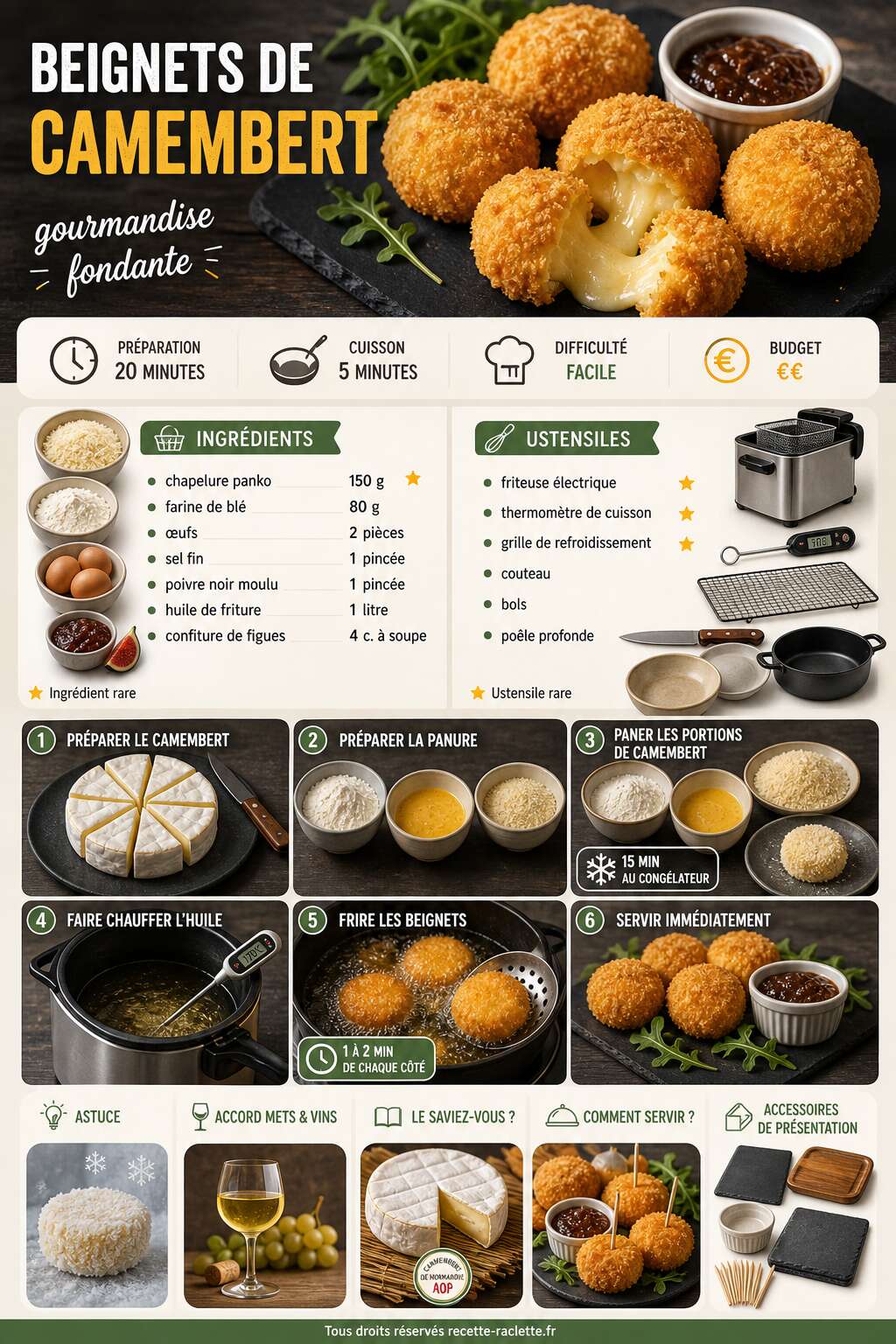 Fiche recette Recette de beignets de camembert : gourmandise fondante Fiche recette Recette de beignets de camembert : gourmandise fondante