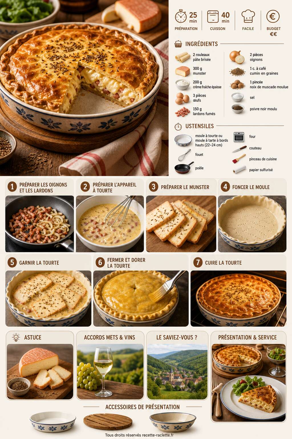 Fiche recette Recette de tourte au Munster : délice fromager Fiche recette Recette de tourte au Munster : délice fromager