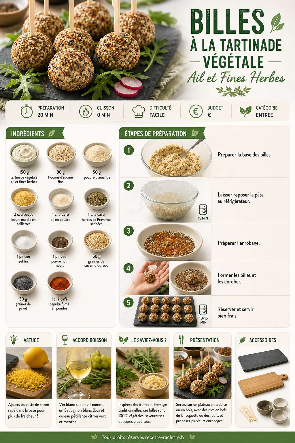 Fiche recette Billes à la tartinade végétale : recette ail et fines herbes Fiche recette Billes à la tartinade végétale : recette ail et fines herbes