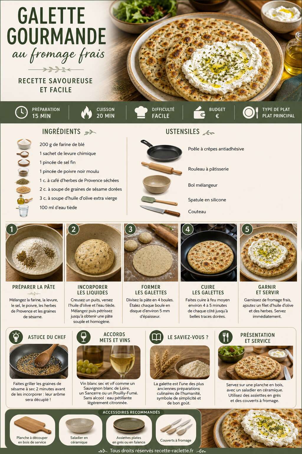 Fiche recette Galette gourmande au fromage frais : recette savoureuse et facile Fiche recette Galette gourmande au fromage frais : recette savoureuse et facile