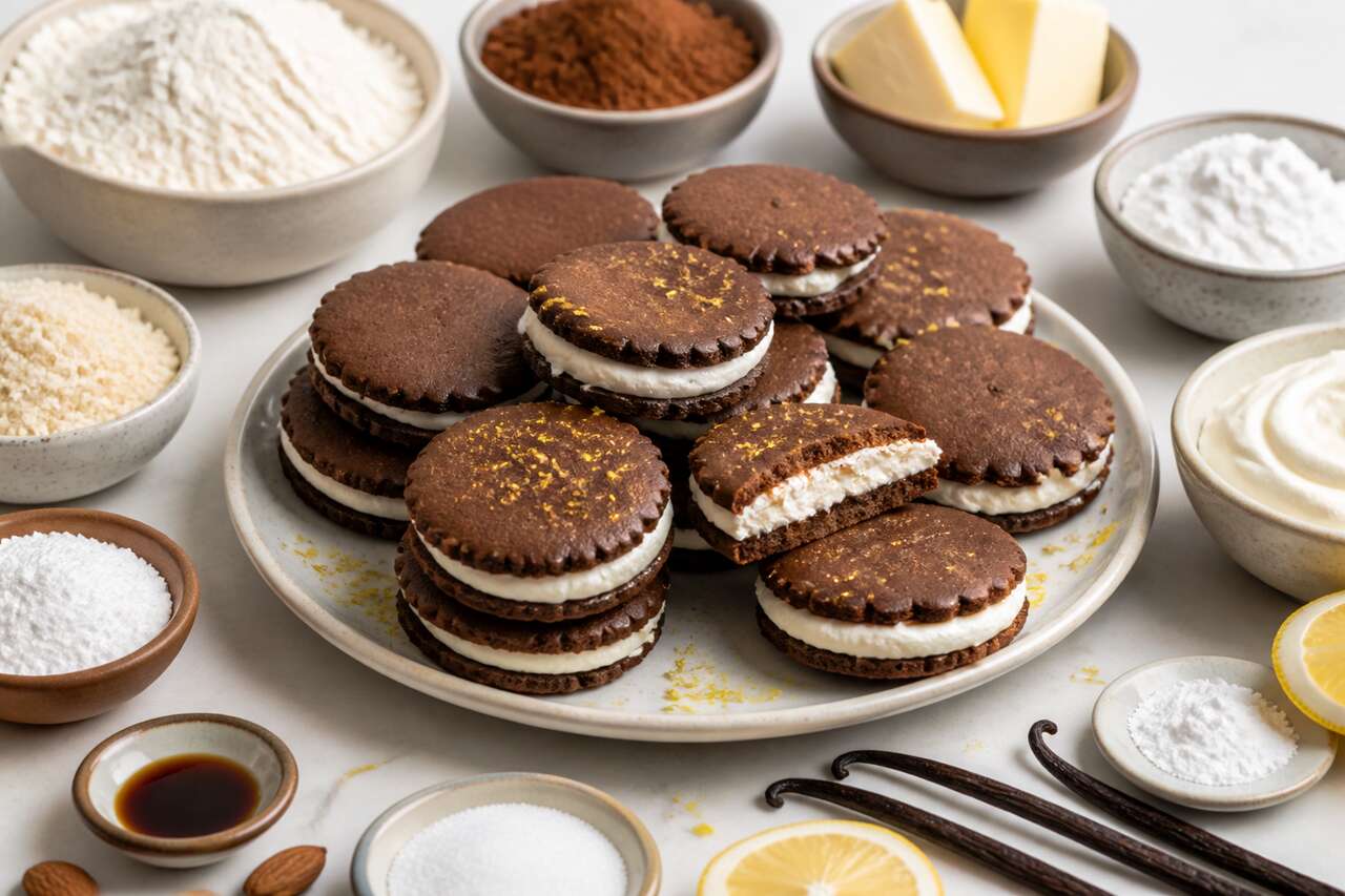Biscuits chocolat fourrés à la vanille et fromage frais : recette gourmande