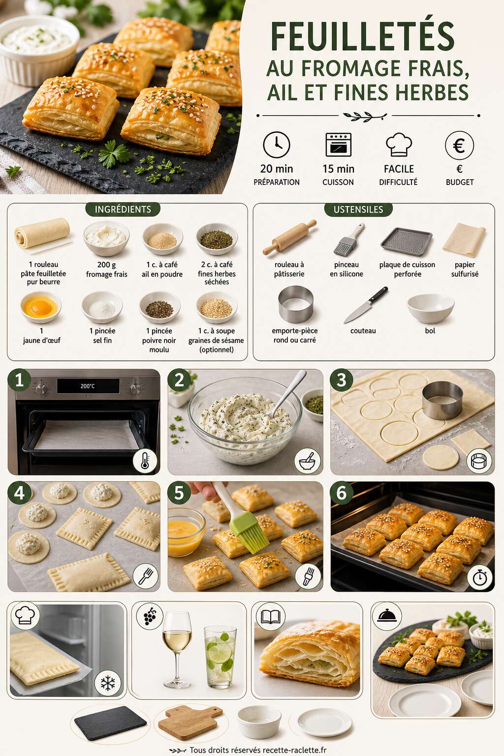 Fiche recette Feuilletés au fromage frais, ail et fines herbes : découvrez la recette Fiche recette Feuilletés au fromage frais, ail et fines herbes : découvrez la recette