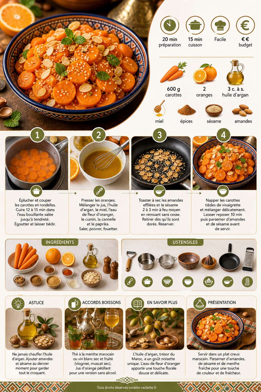 Fiche recette Salade orientale de carottes, huile d'argan et orange : recette savoureuse Fiche recette Salade orientale de carottes, huile d'argan et orange : recette savoureuse
