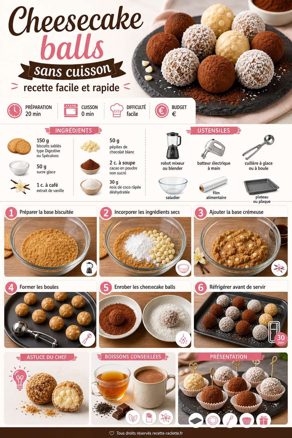 Fiche recette Cheesecake balls sans cuisson : recette facile et rapide Fiche recette Cheesecake balls sans cuisson : recette facile et rapide
