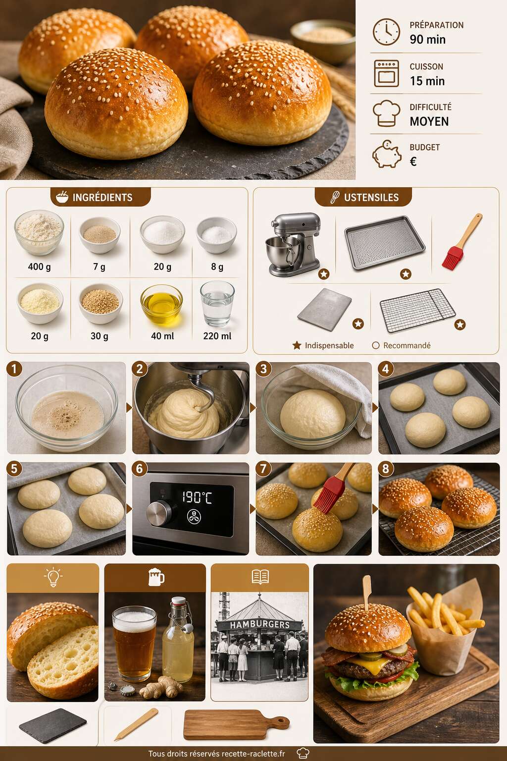 Fiche recette Recette de pain burger buns maison Fiche recette Recette de pain burger buns maison
