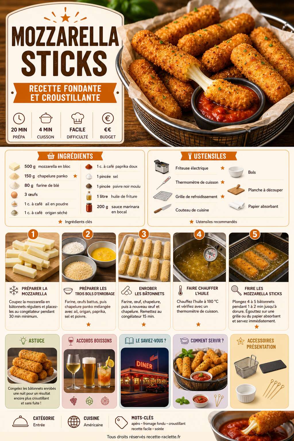 Fiche recette Mozzarella sticks : recette fondante et croustillante Fiche recette Mozzarella sticks : recette fondante et croustillante
